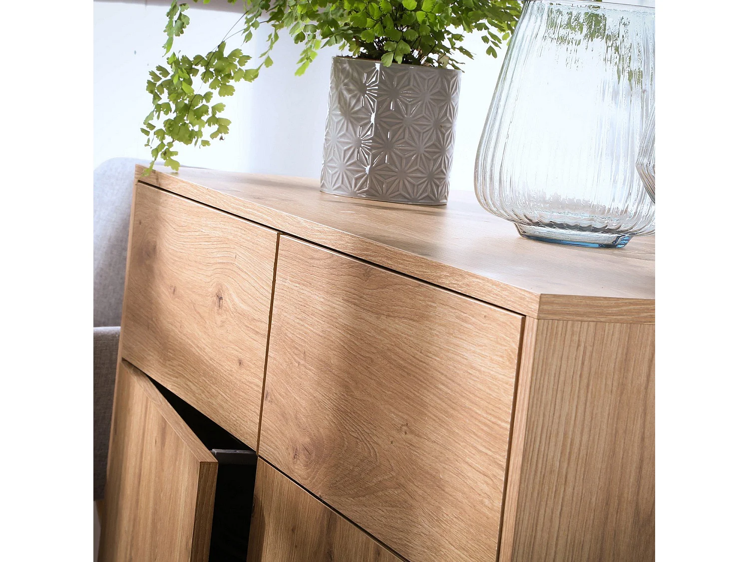 Cassettiera 2 Porte 2 Cassetti Decorazione Rovere L90 x H80 cm - LENNY