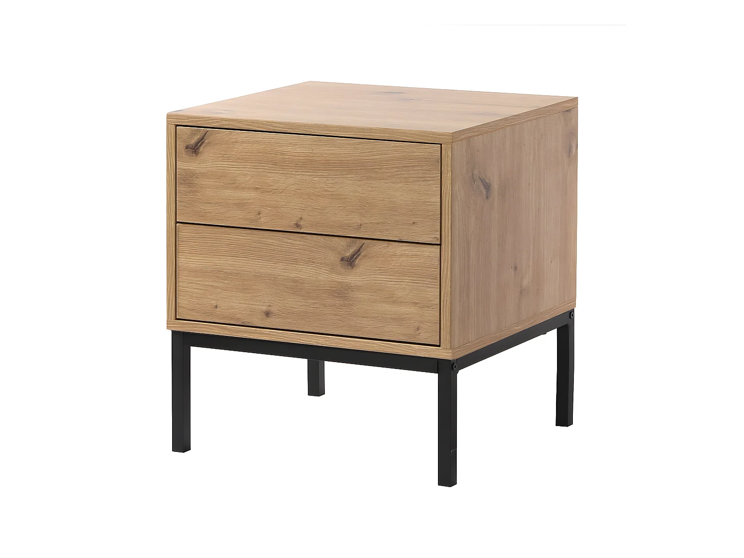 Mesita de noche con 2 cajones, acabado en roble, altura 50 cm - LENNY