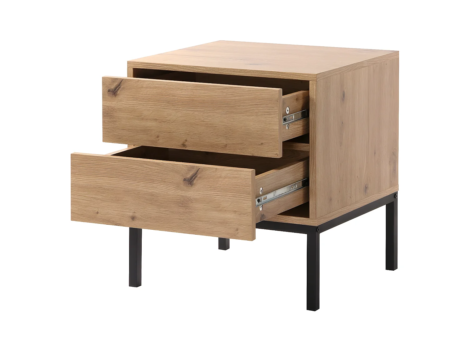 Mesita de noche con 2 cajones, acabado en roble, altura 50 cm - LENNY