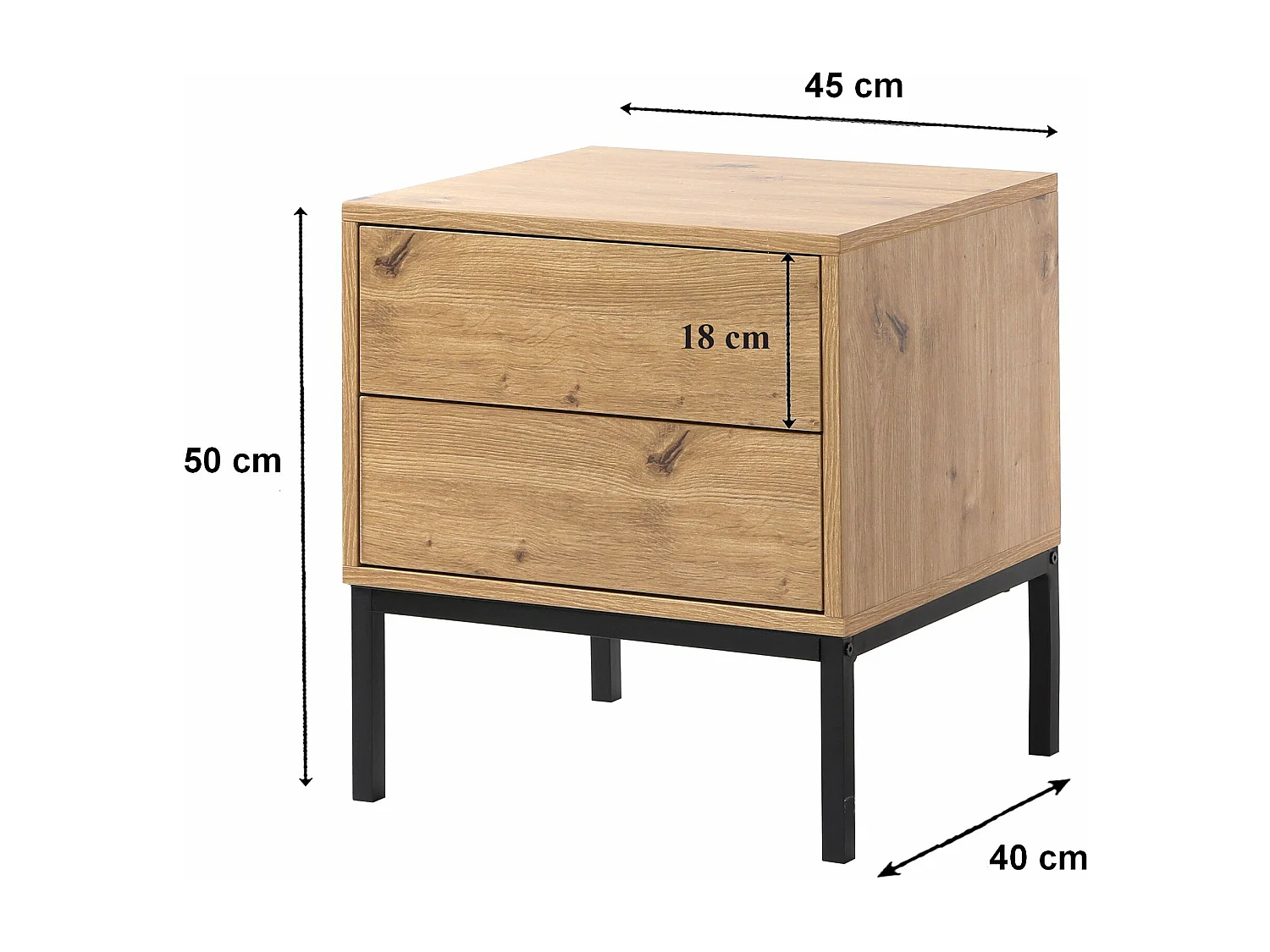 Table de Chevet 2 Tiroirs Décor Chêne H50 cm - LENNY