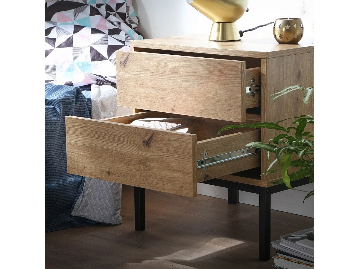 Nachtkastje met 2 lades, eikendecor, hoogte 50 cm - LENNY