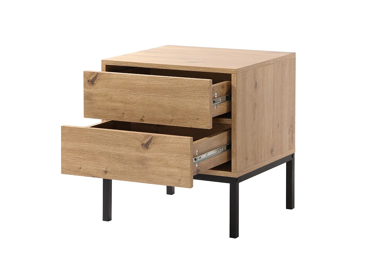 Nachtkastje met 2 lades, eikendecor, hoogte 50 cm - LENNY