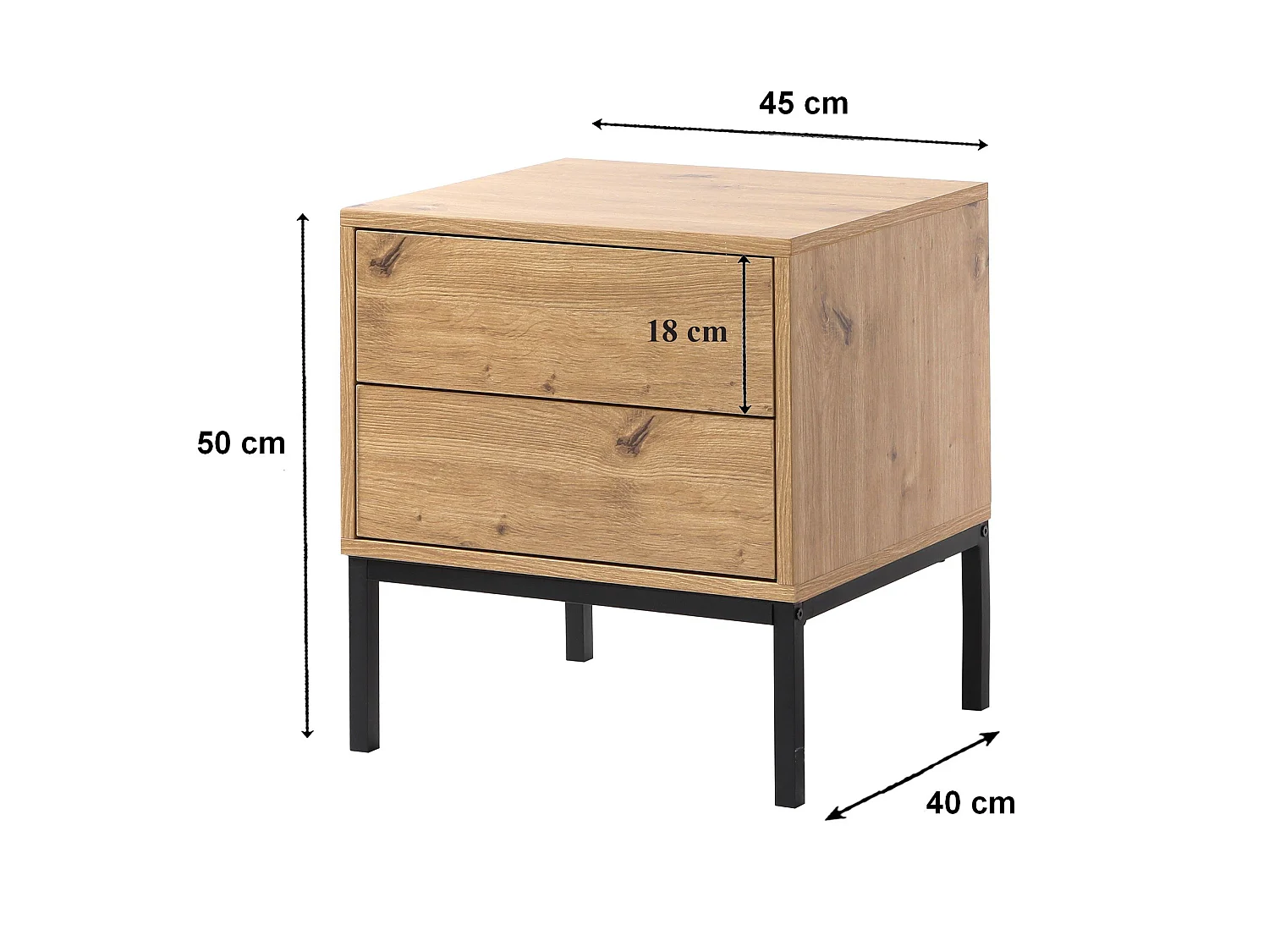 Nachtkastje met 2 lades, eikendecor, hoogte 50 cm - LENNY