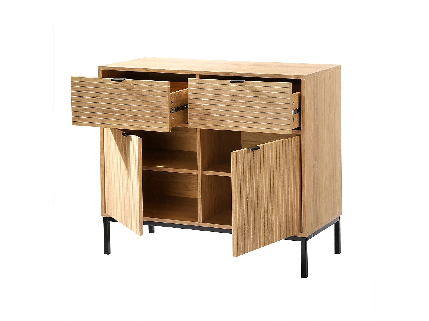 Cómoda 2 Puertas 2 Cajones Fachadas Ranuradas - L90 x H79 cm