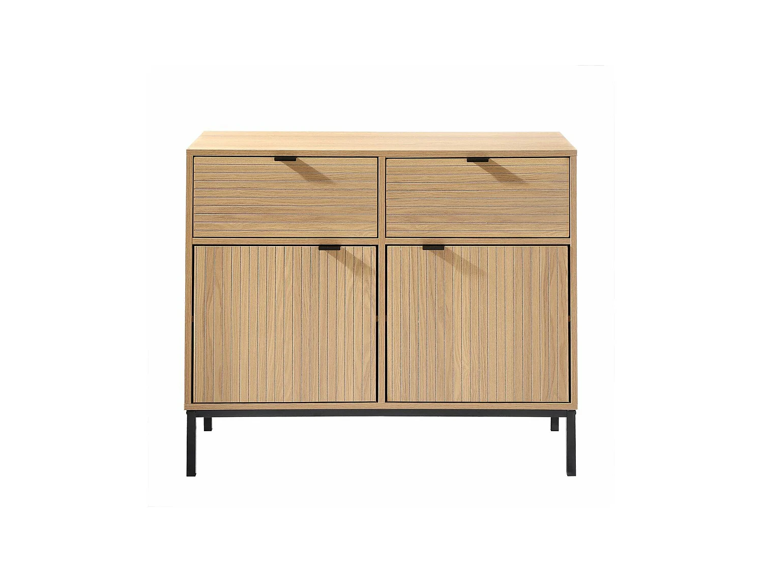 Petit buffet 2 Portes 2 Tiroirs Façades Rainurées L90 x H79 cm - TARA