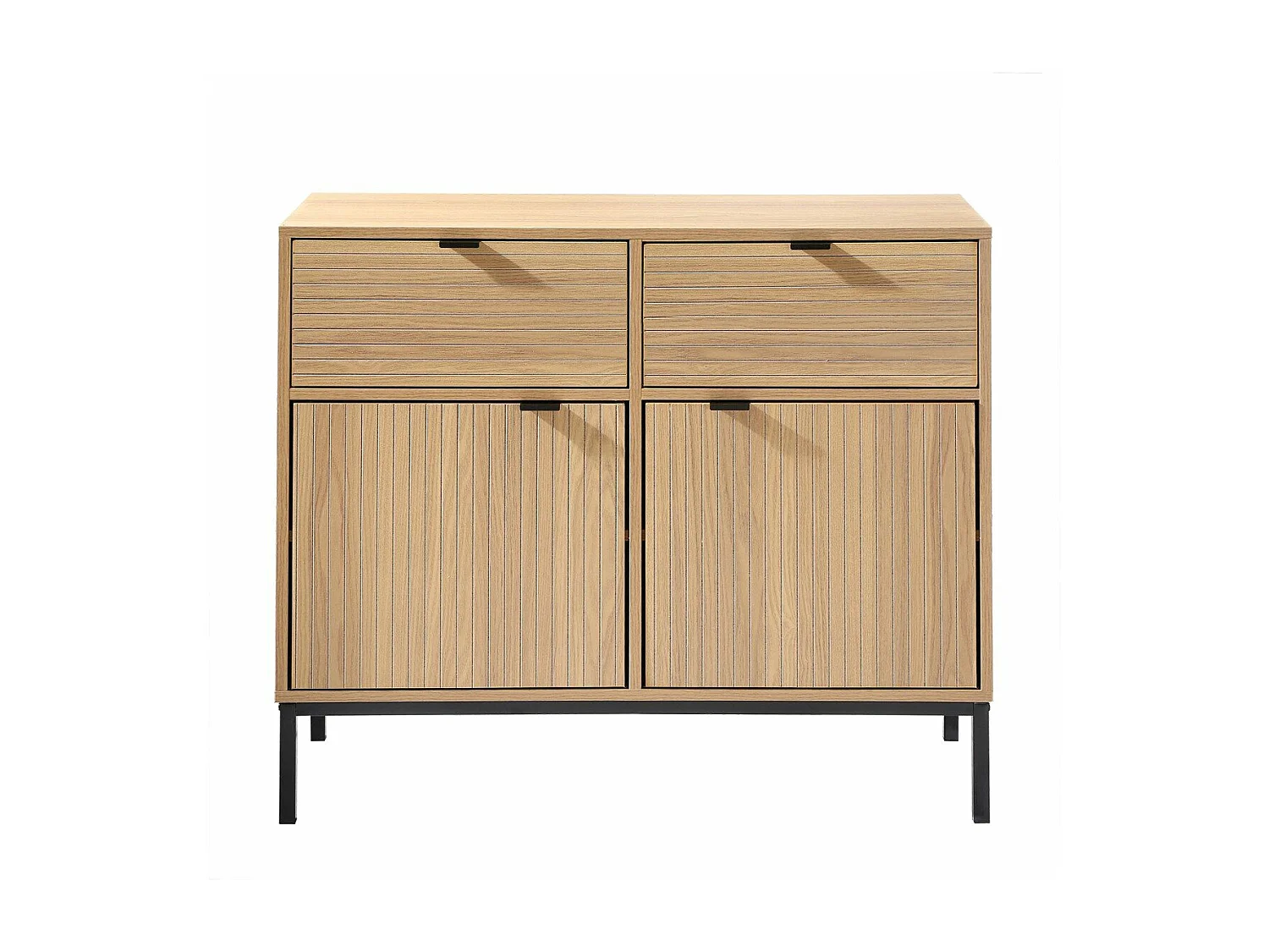 Ladekast 2 Deuren 2 Lades - Houteffect - L90 x H79 cm