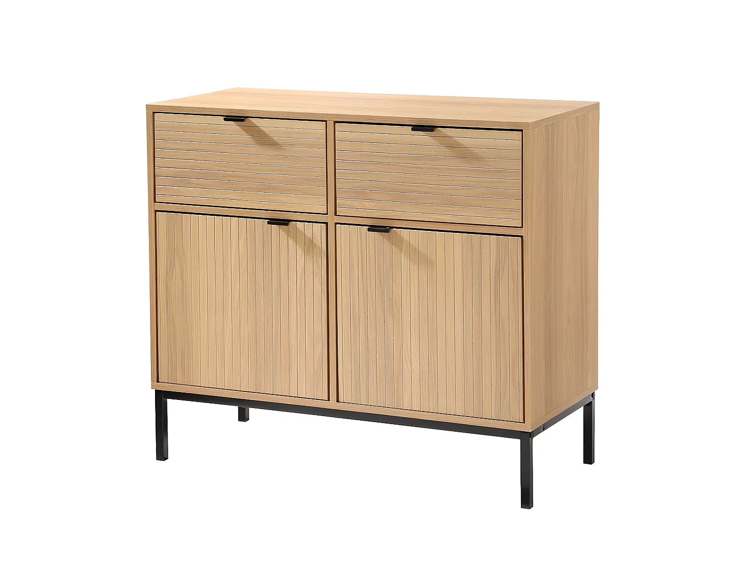 Ladekast 2 Deuren 2 Lades - Houteffect - L90 x H79 cm