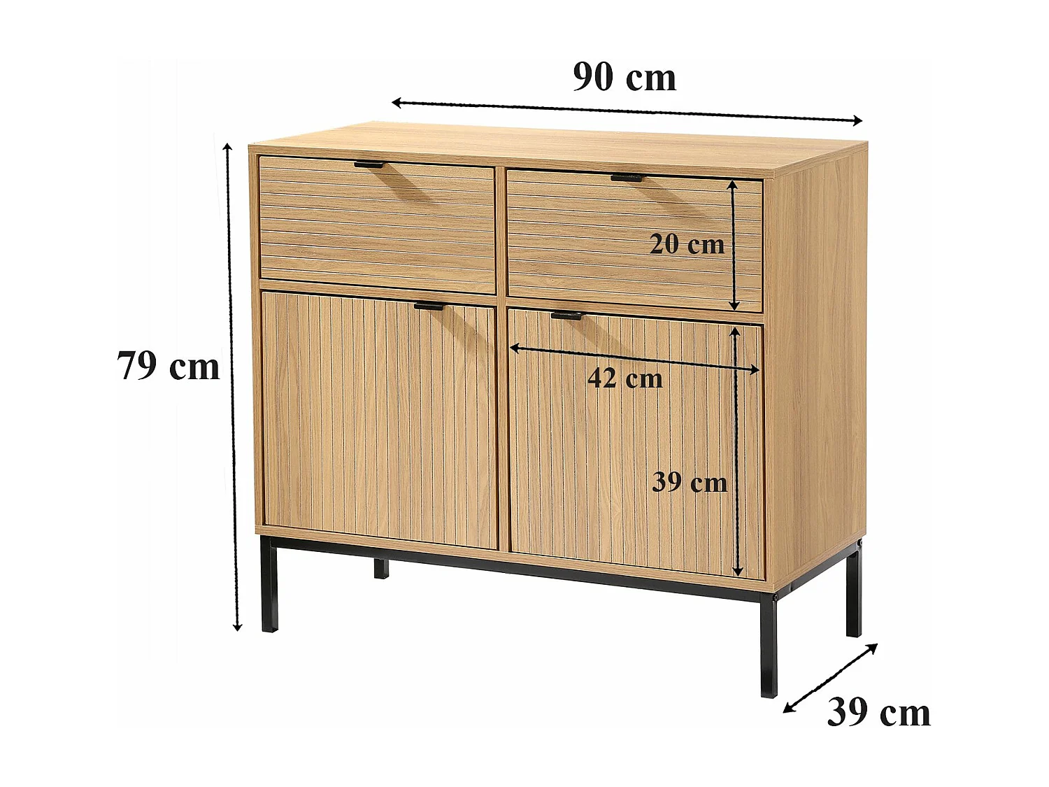 Ladekast 2 Deuren 2 Lades - Houteffect - L90 x H79 cm