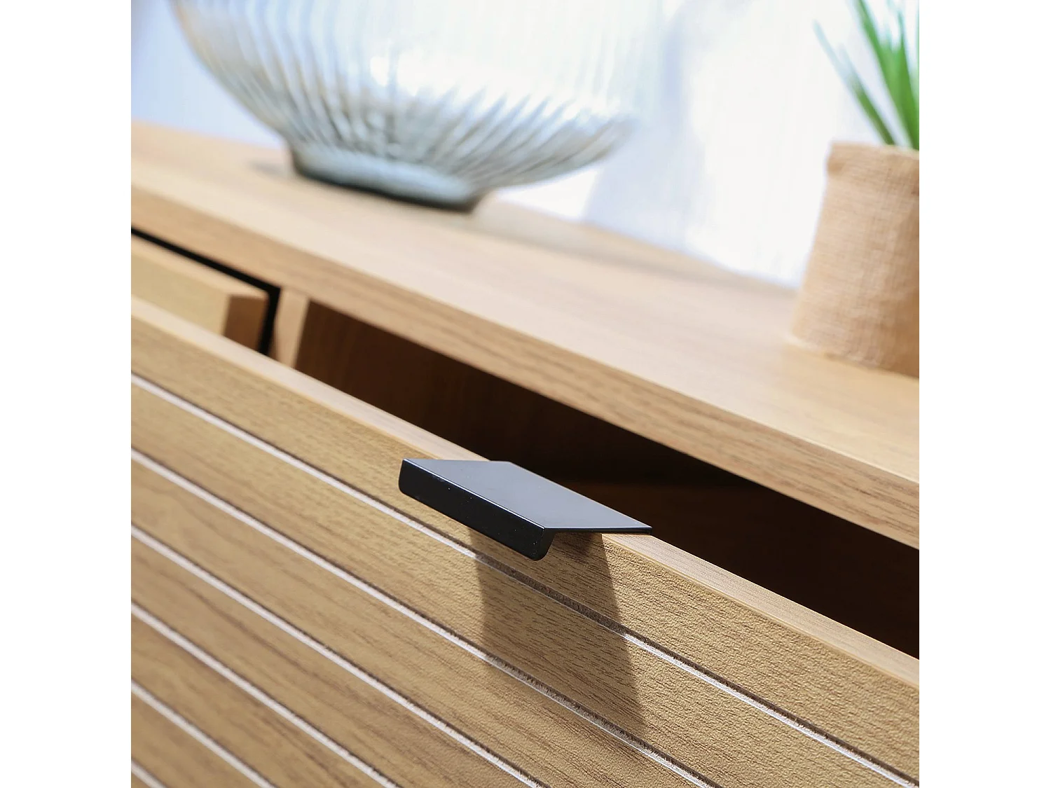 Ladekast 2 Deuren 2 Lades - Houteffect - L90 x H79 cm