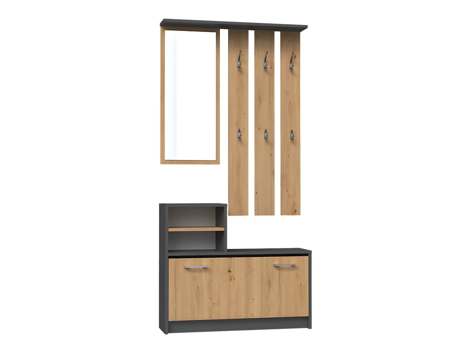 VITTORIA - Garderobe für den Flur - Wandhaken + Spiegel + Schuhablage - 180x85x24 - Flurmöbel