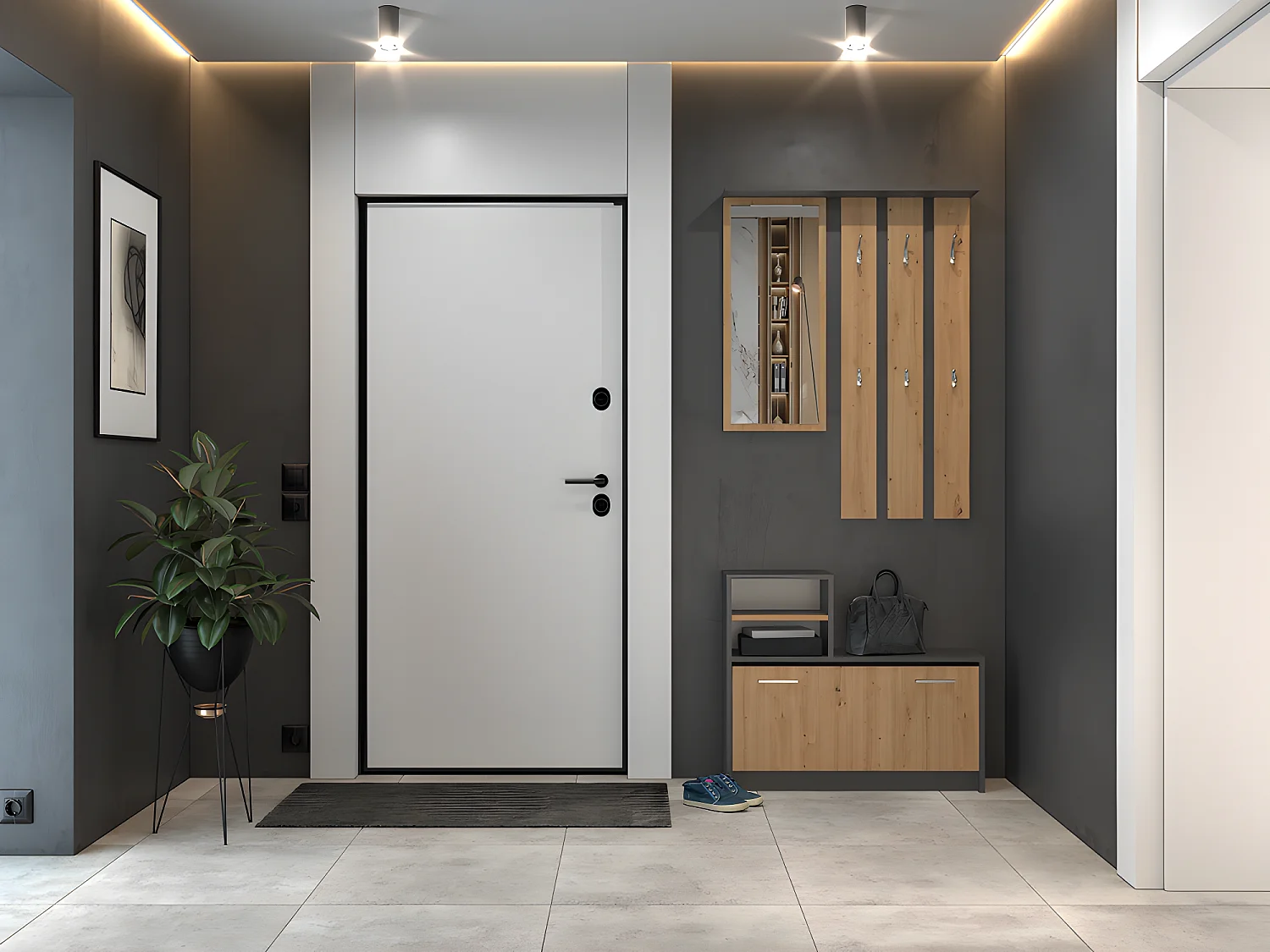 VITTORIA - Vestiaire d'entrée - Patère murale + miroir + rangement chaussures - 180x85x24 - Meuble d'entrée