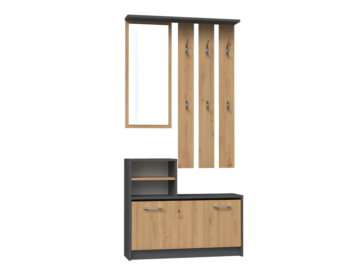 VITTORIA - Garderobe für den Flur - Wandhaken + Spiegel + Schuhablage - 180x85x24 - Flurmöbel