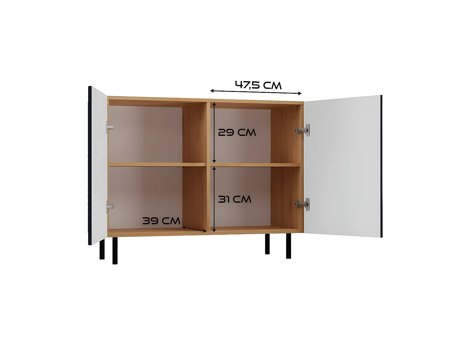 CAMI - Buffet style glamour 2 portes - 100x40x78 cm - 4 niches de rangement - Façades à lamelles
