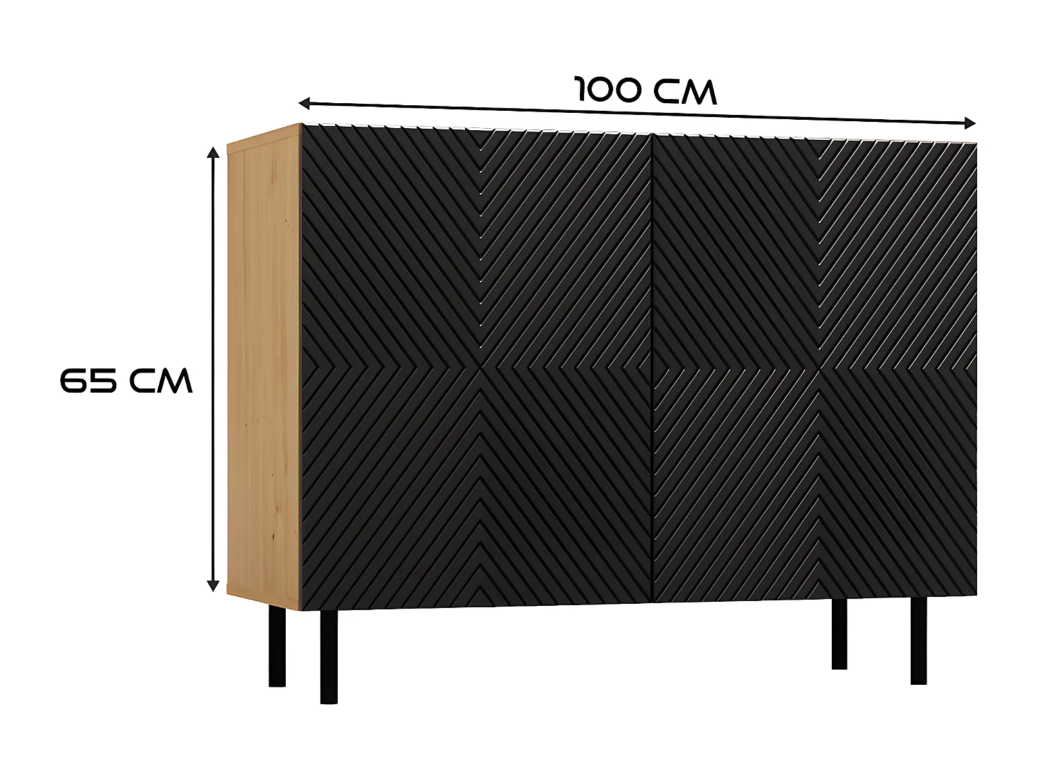 CAMI - Buffet style glamour 2 portes - 100x40x78 cm - 4 niches de rangement - Façades à lamelles
