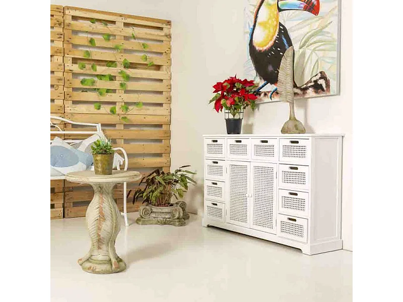 Credenza in legno e rete bianca 113x33x78,5h