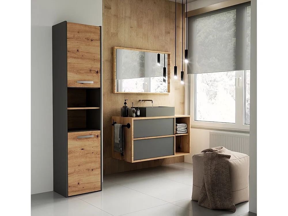 PISA - Armoire de salle de bains style moderne -170x40x30cm - Meuble colonne de rangement  SDB