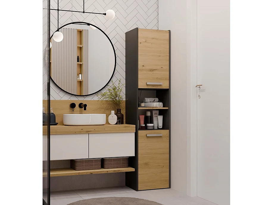 PISA - Armoire de salle de bains style moderne -170x40x30cm - Meuble colonne de rangement  SDB