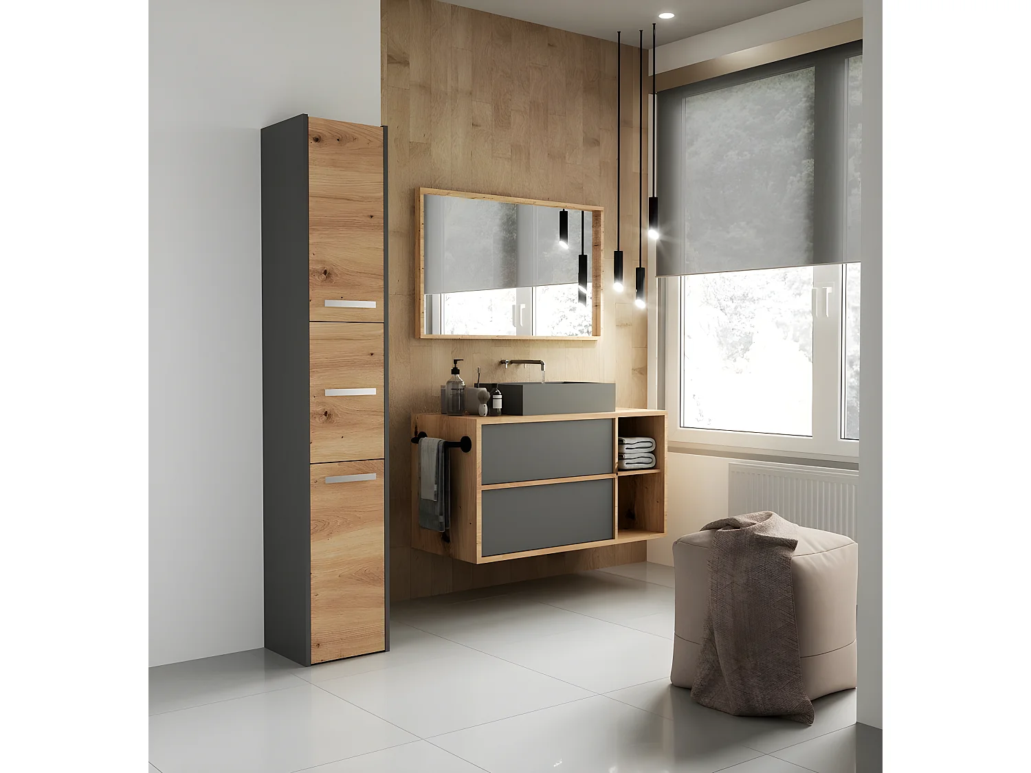 VERONA - Armoire de salle de bains - 170x30x30 cm - Meuble colonne de rangement SDB