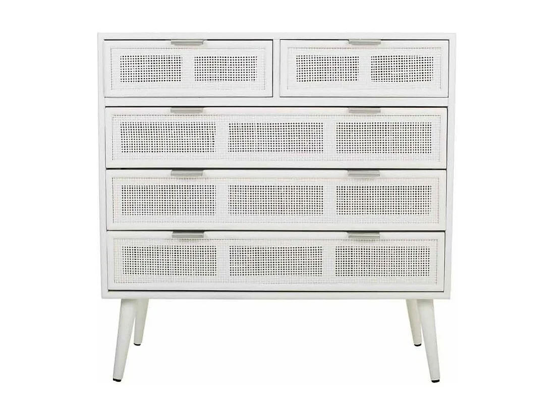 Cómoda de madera y rejilla blanca 80x39.5x81