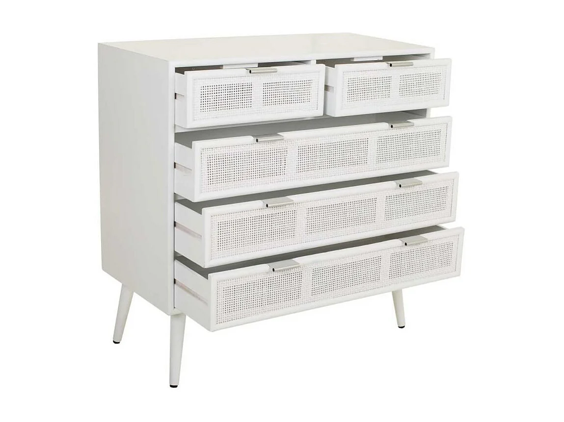 Cómoda de madera y rejilla blanca 80x39.5x81