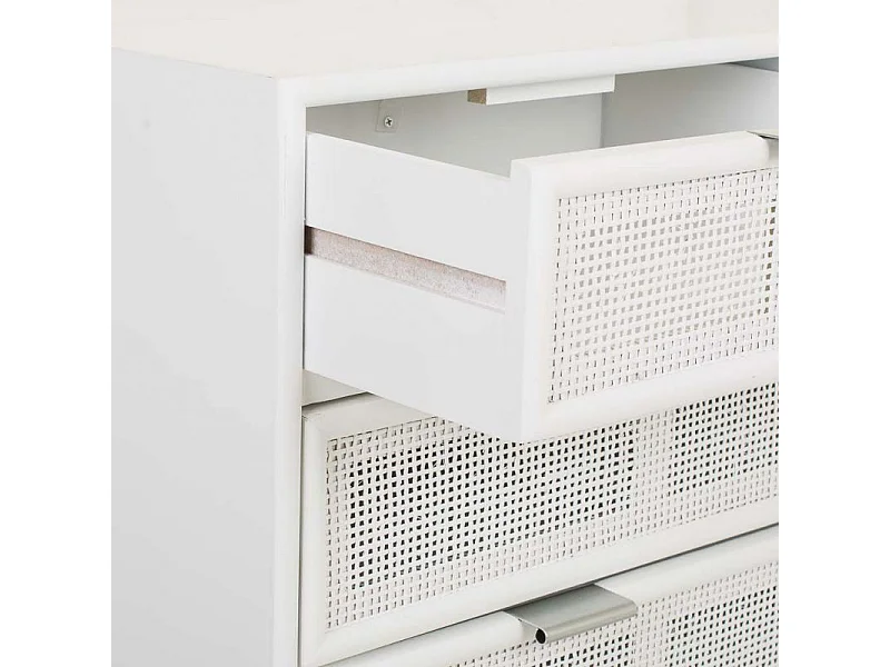 Cómoda de madera y rejilla blanca 80x39.5x81