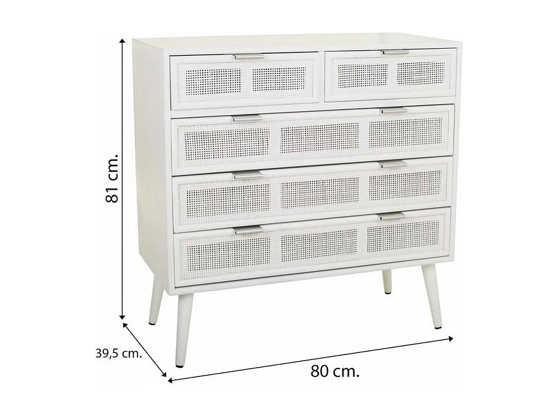 Cómoda de madera y rejilla blanca 80x39.5x81