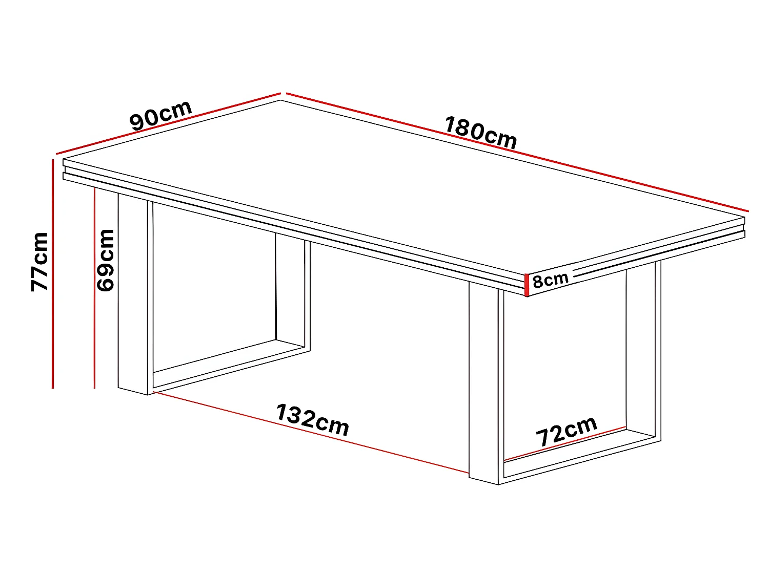 Table à manger 180 x 90 cm pieds métal Marseille