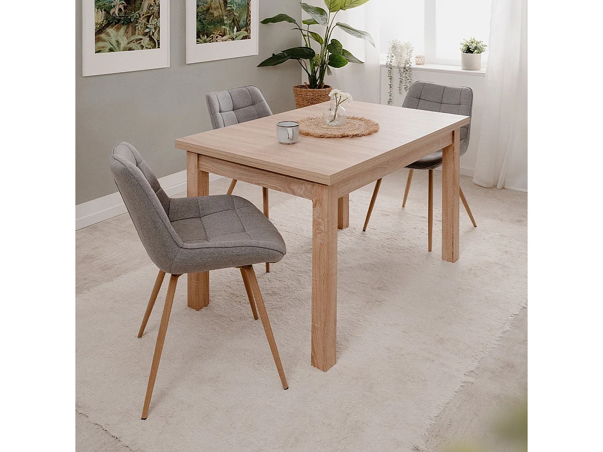 Table à manger extensible 6 à 8 personnes effet chêne 120/200 cm - Louca