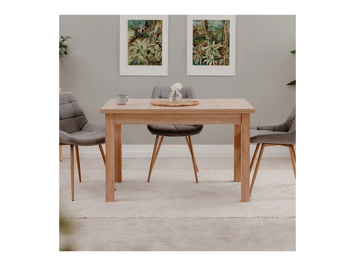 Table à manger extensible 6 à 8 personnes effet chêne 120/200 cm - Louca