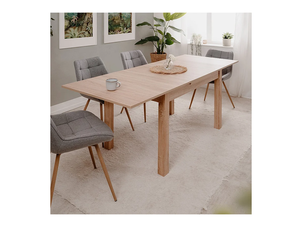 Table à manger extensible 6 à 8 personnes effet chêne 120/200 cm - Louca
