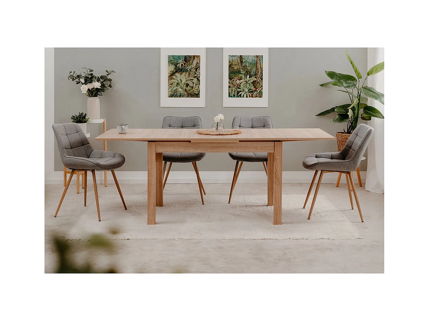 Table à manger extensible 6 à 8 personnes effet chêne 120/200 cm - Louca