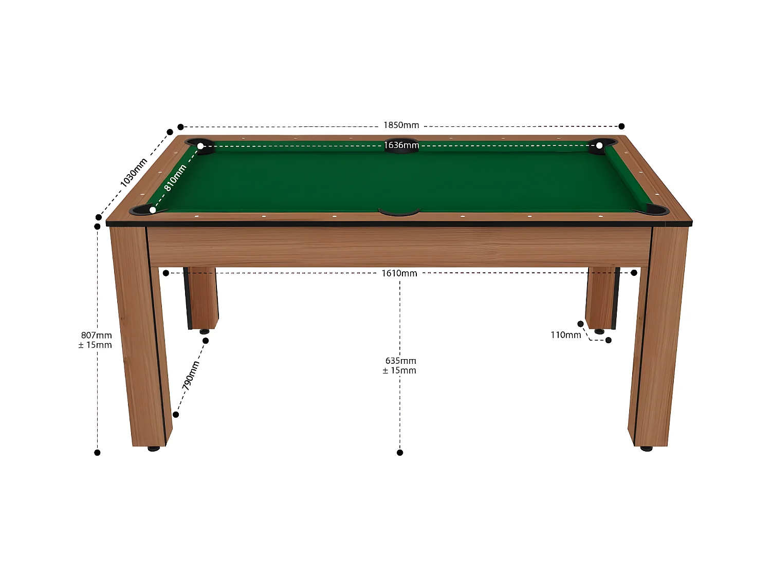 Table de Billard Convertible "Ohio" 185cm Hêtre & Vert