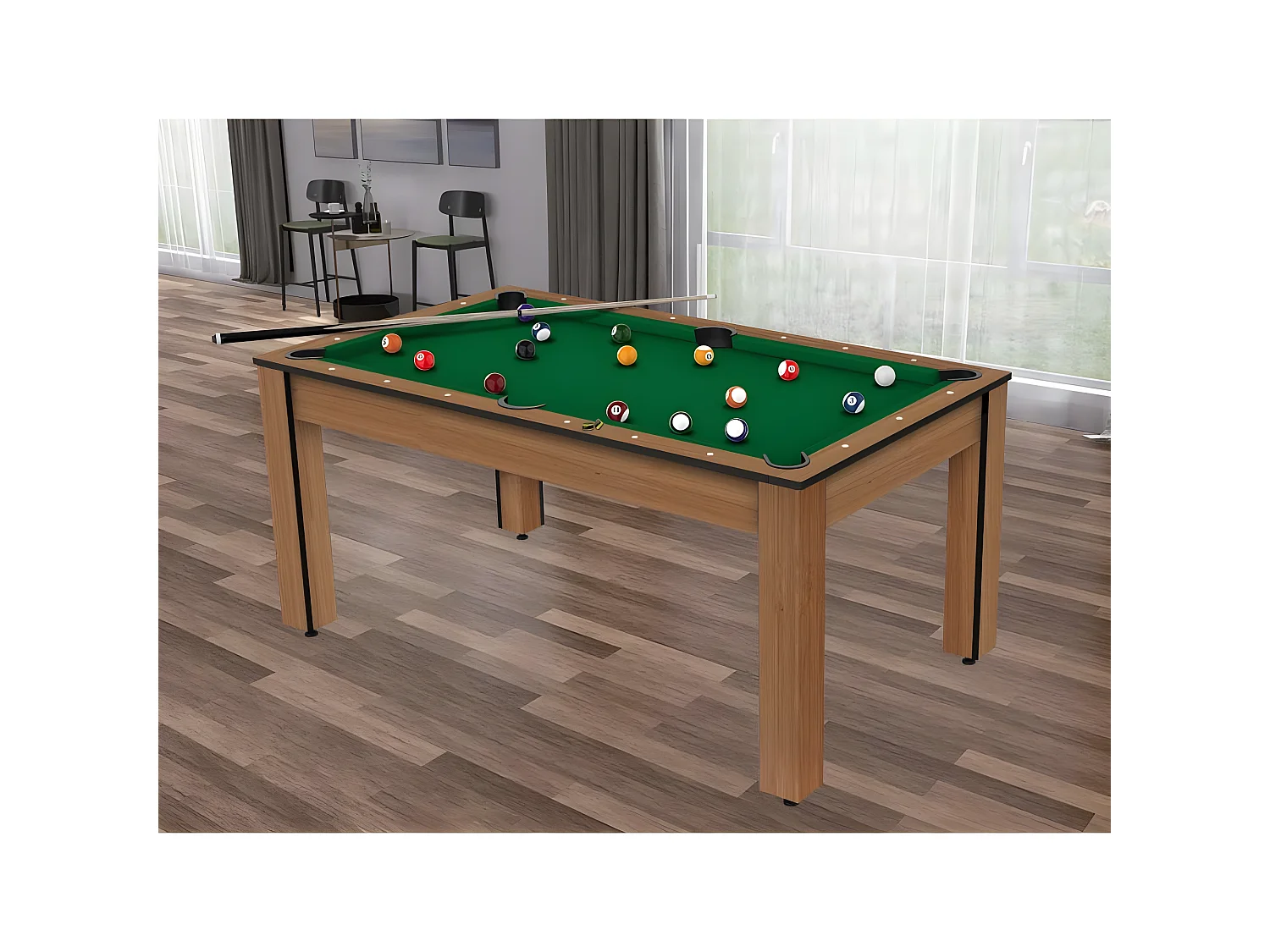 Table de Billard Convertible "Ohio" 185cm Hêtre & Vert