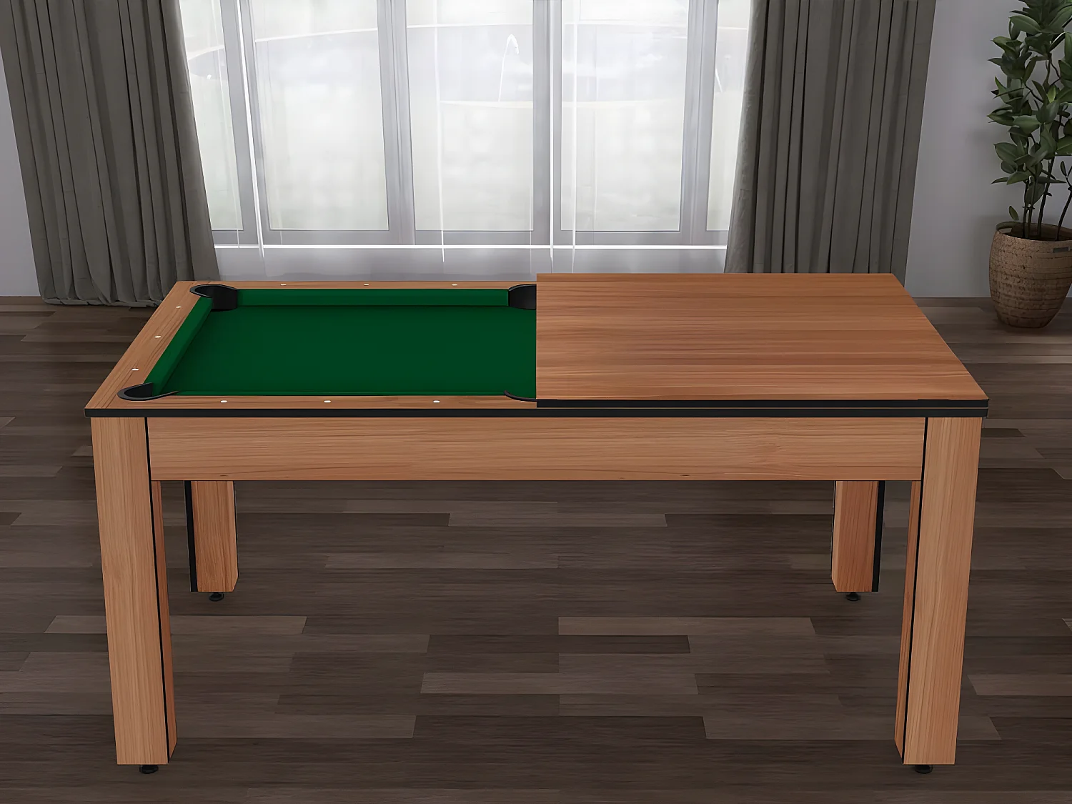 Table de Billard Convertible "Ohio" 185cm Hêtre & Vert