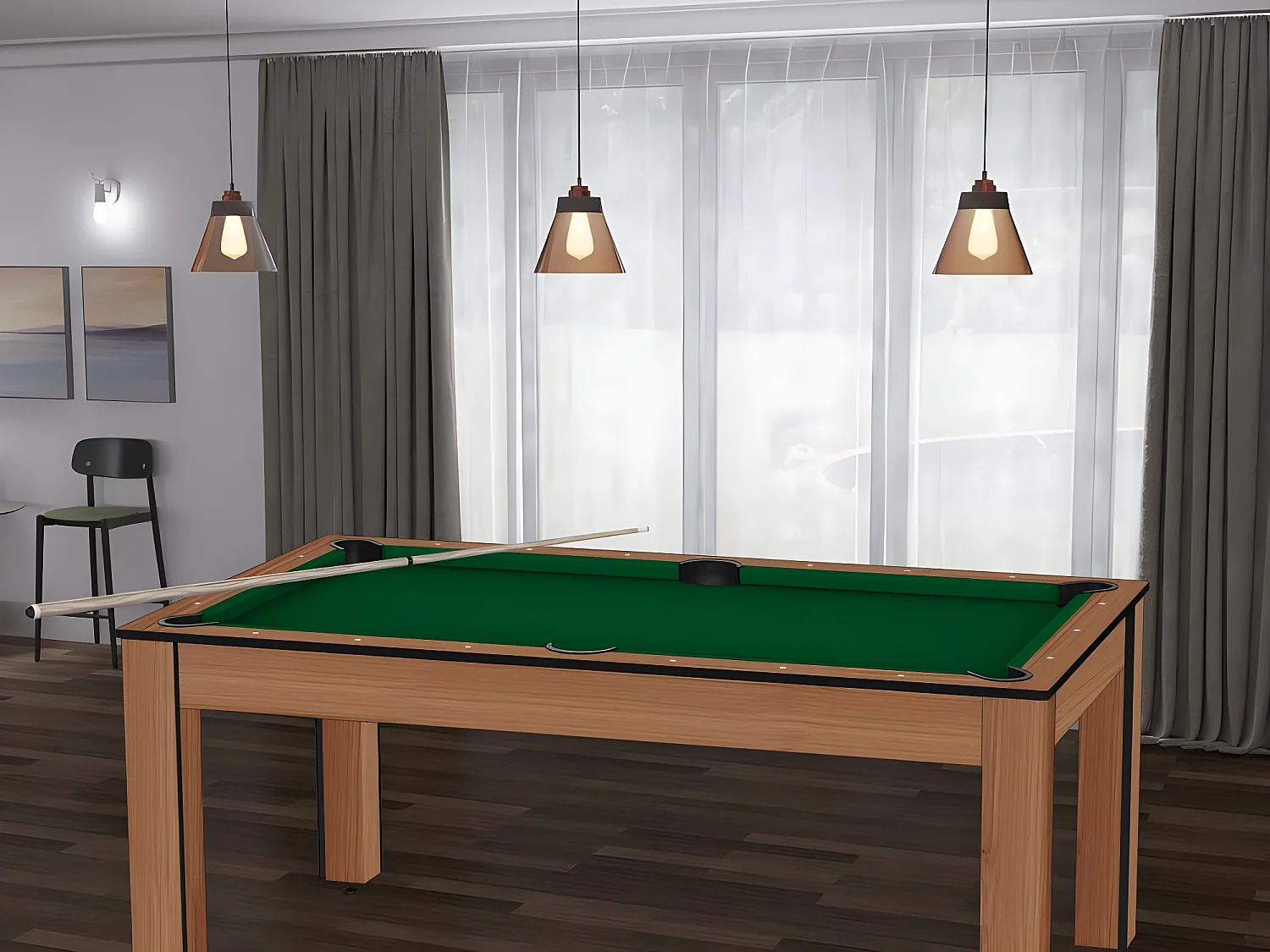 Table de Billard Convertible "Ohio" 185cm Hêtre & Vert