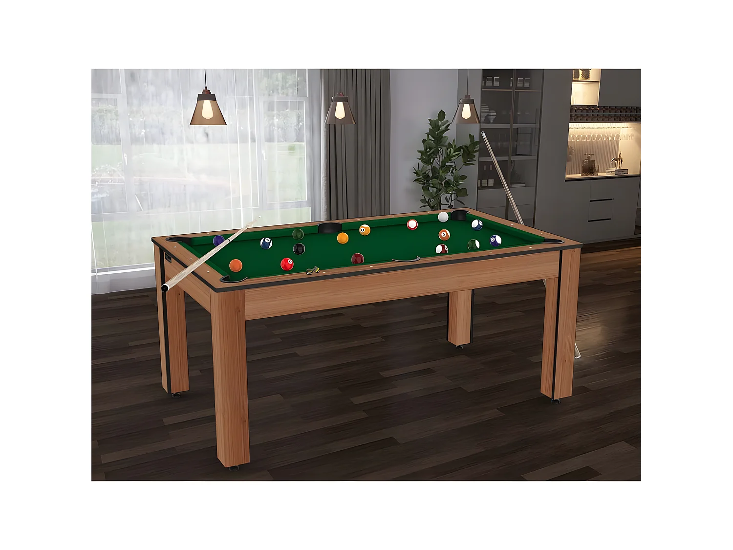 Table de Billard Convertible "Ohio" 185cm Hêtre & Vert