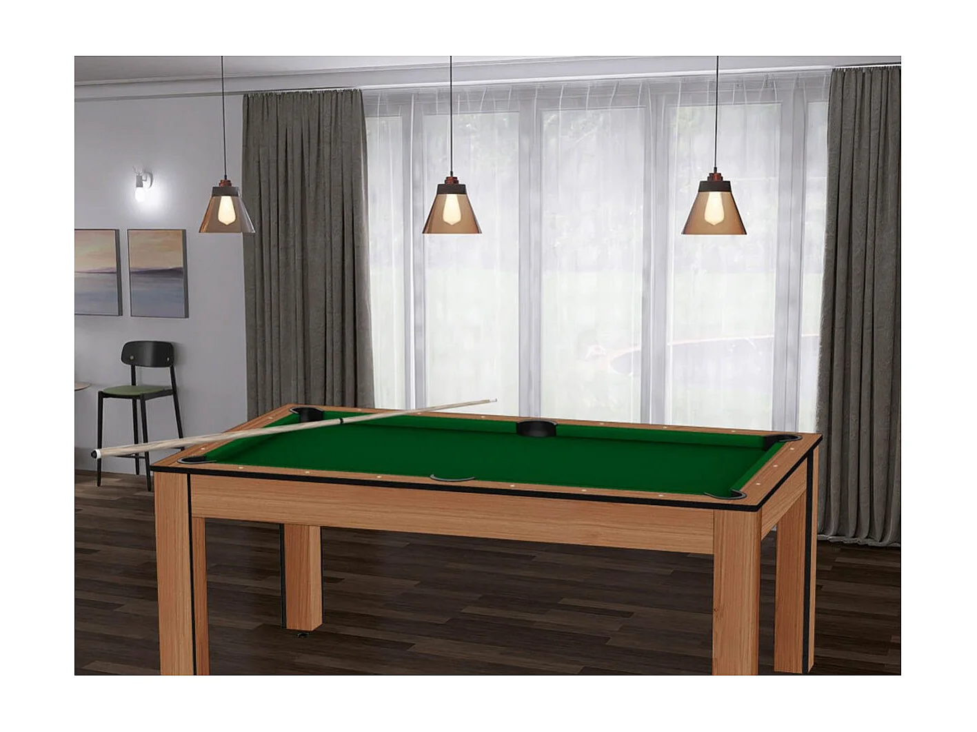 Table de Billard Convertible "Ohio" 185cm Hêtre & Vert