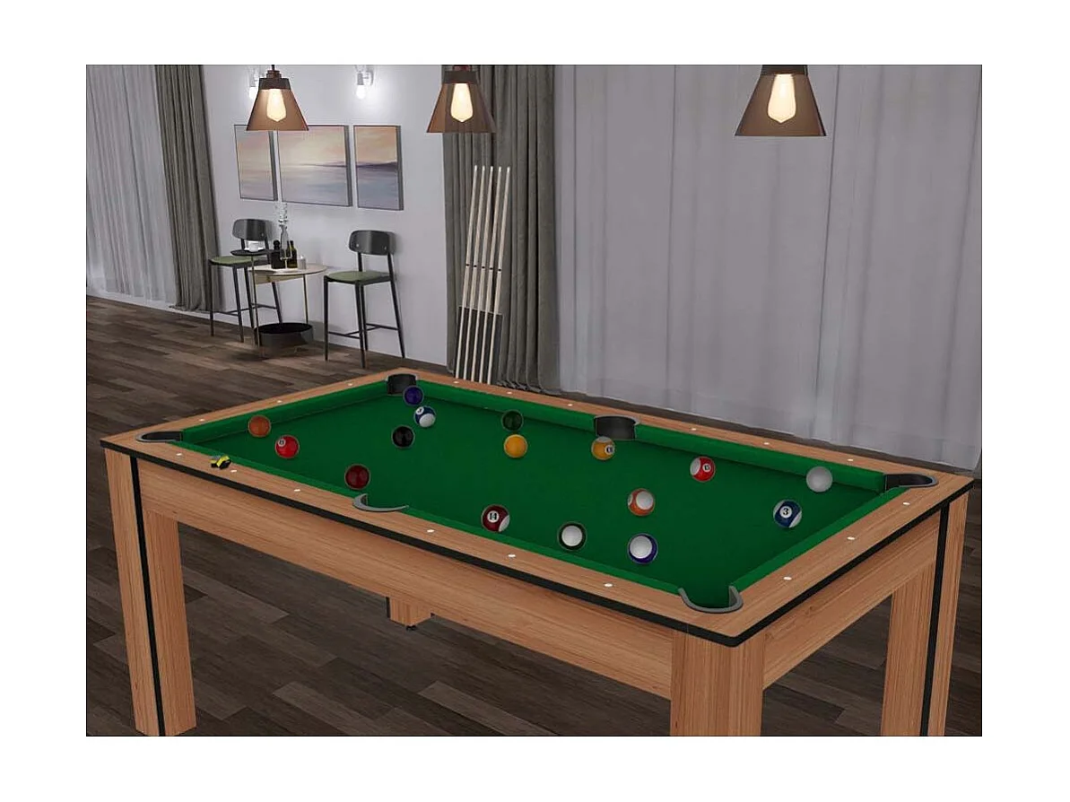 Table de Billard Convertible "Ohio" 185cm Hêtre & Vert