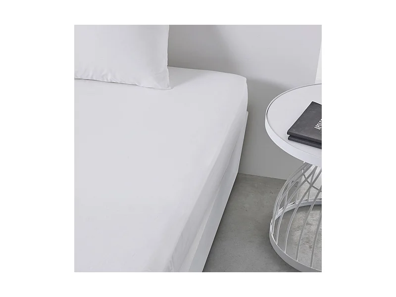 Drap inférieur réglable 100% coton qualité 144 fils, en couleurs unies. Blanc 160x200cm