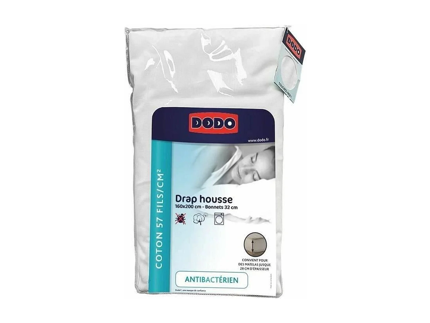 Drap housse - 160x200 cm - Coton - Coutil 32 cm - Blanc - Fabriqué en France