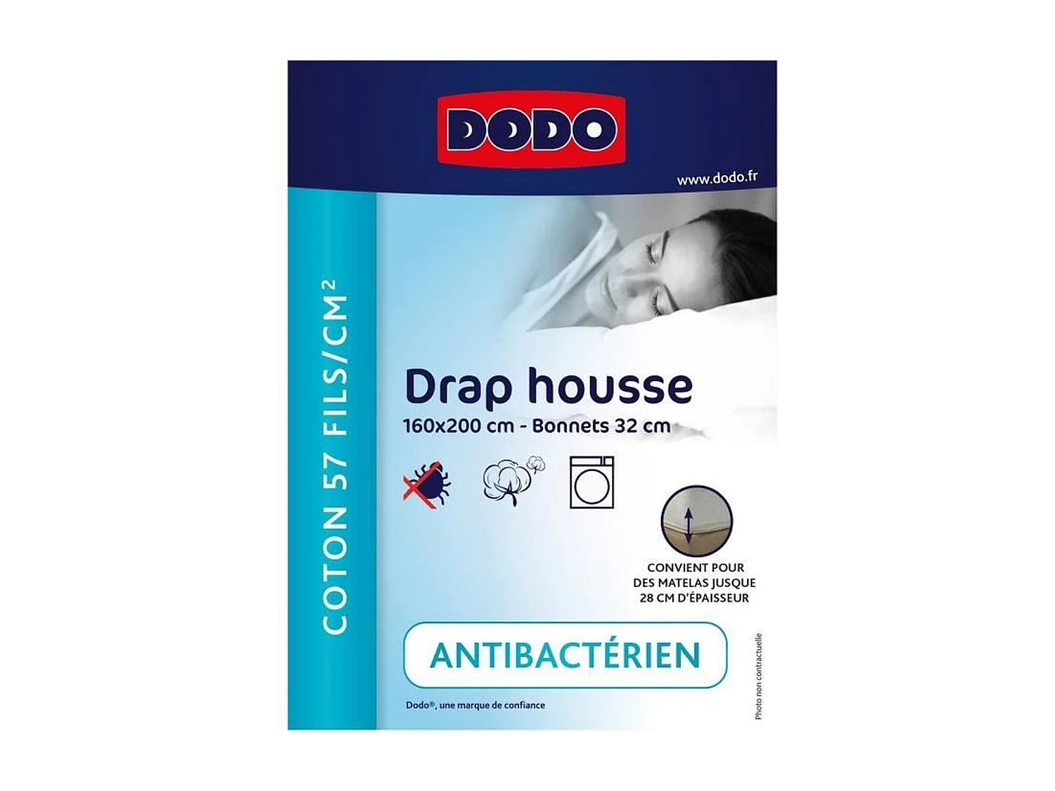 Drap housse - 160x200 cm - Coton - Coutil 32 cm - Blanc - Fabriqué en France