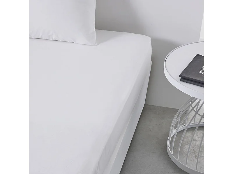 Drap inférieur réglable 100% coton qualité 144 fils, en couleurs unies. Blanc 180x200cm
