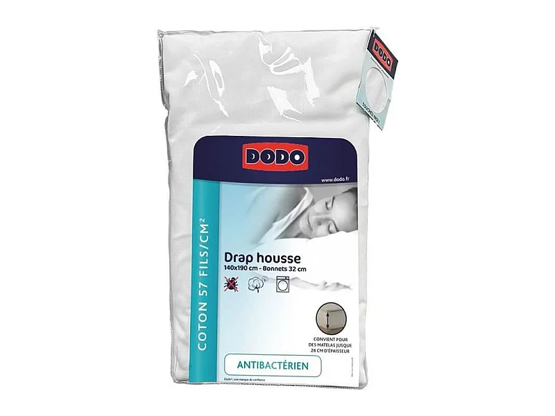 Drap housse  - 140x190 cm - Coton - Coutil 32 cm - Blanc - Fabriqué en France