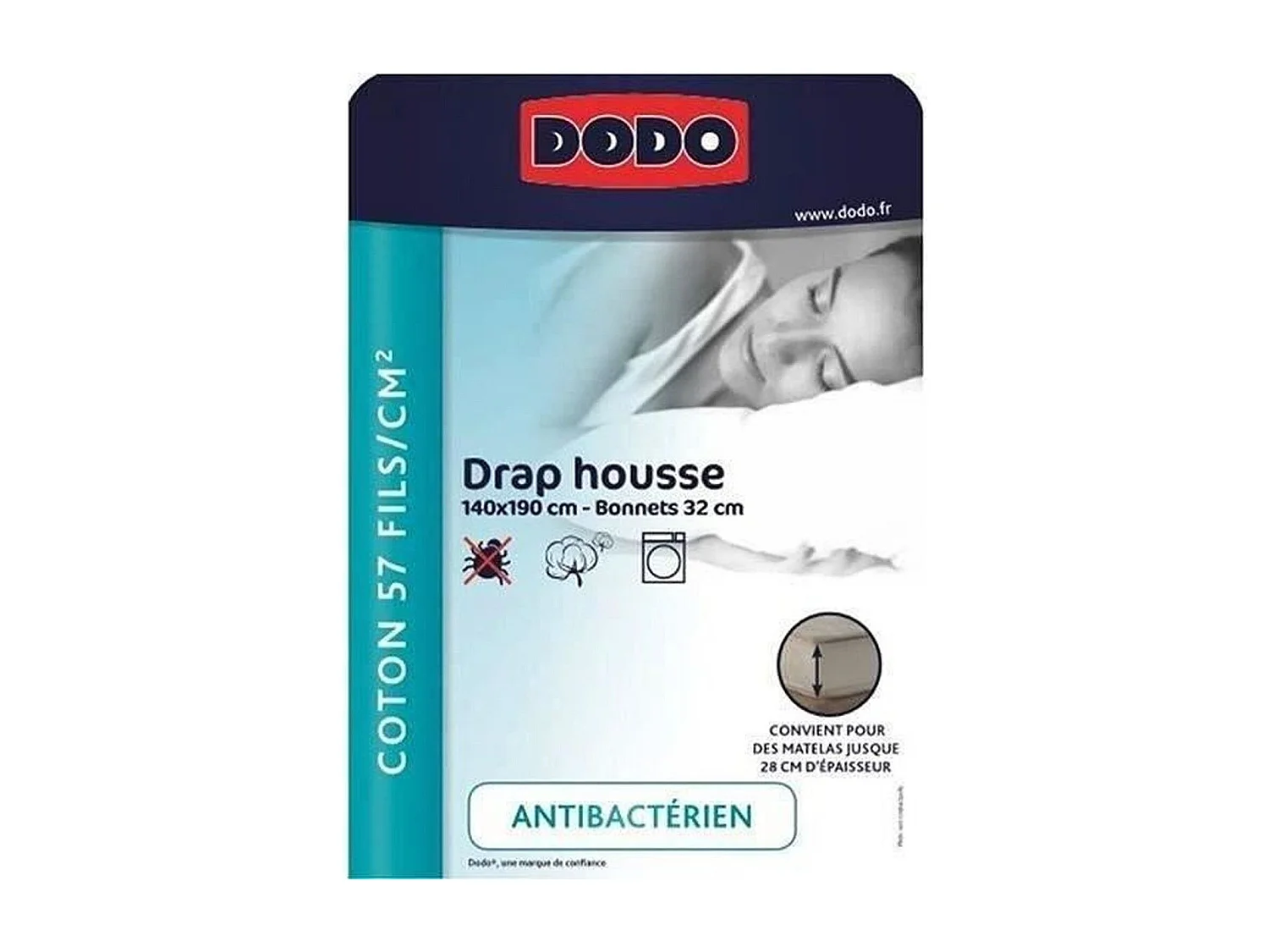 Drap housse 140 x 190 cm - coton - Coutil 32 cm - Blanc