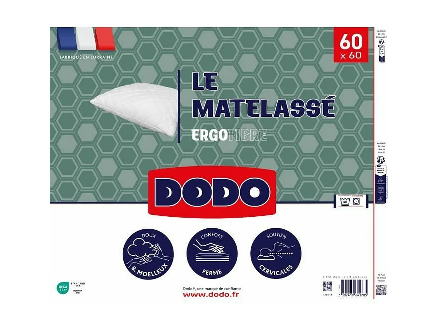 Oreiller Le Matelassé - 60 x 60 cm - Soutien ferme - Taie déhoussable