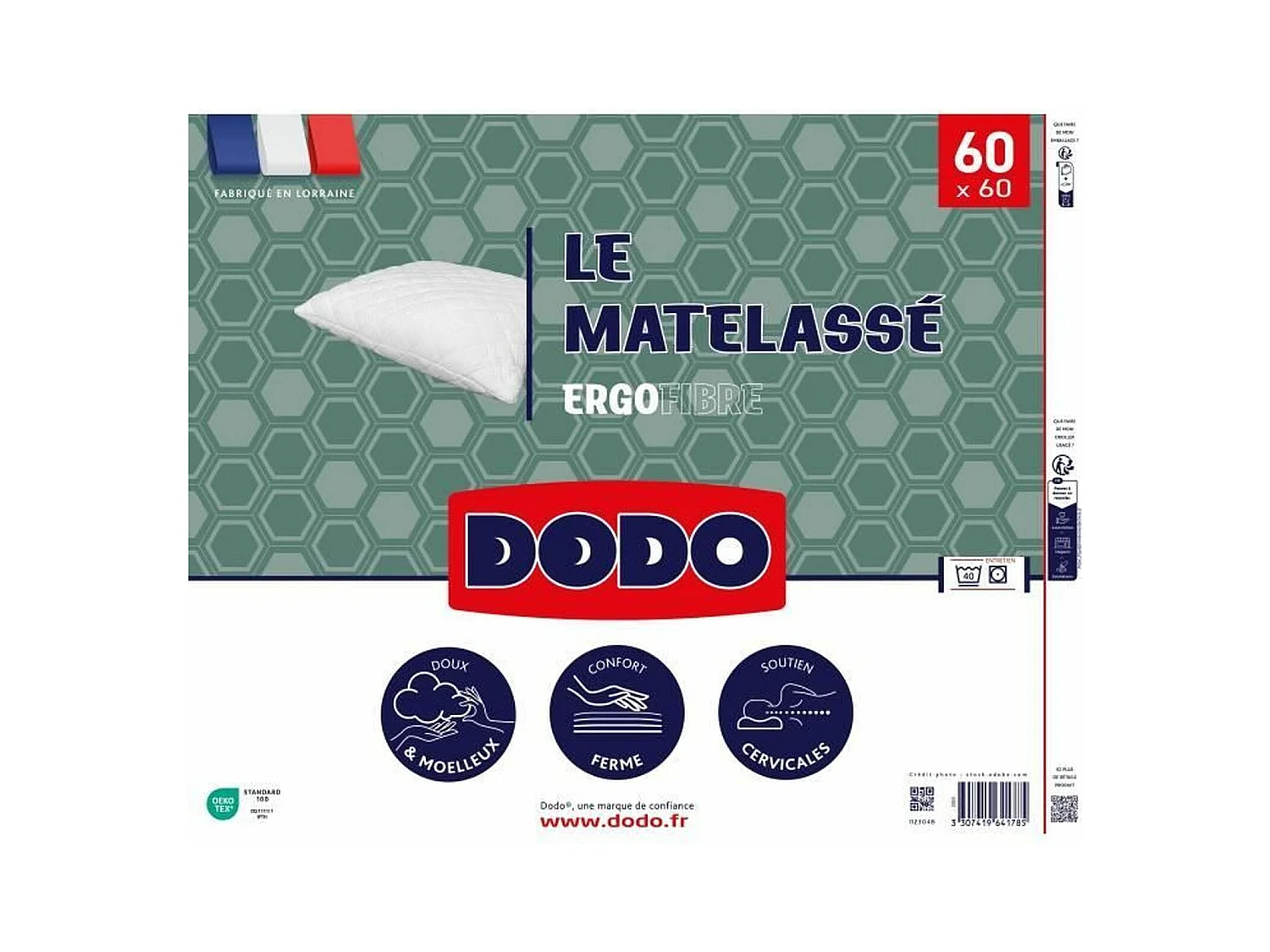 Oreiller Le Matelassé - 60 x 60 cm - Soutien ferme - Taie déhoussable