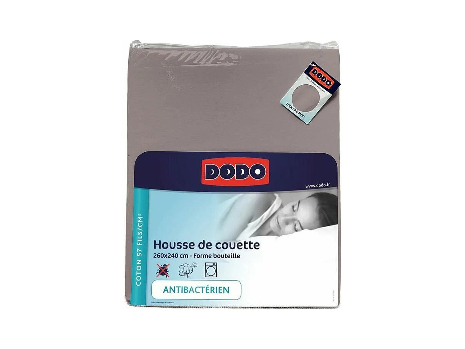 Housse de couette - 260 x 240 cm - Coton - Antibactérien - Taupe