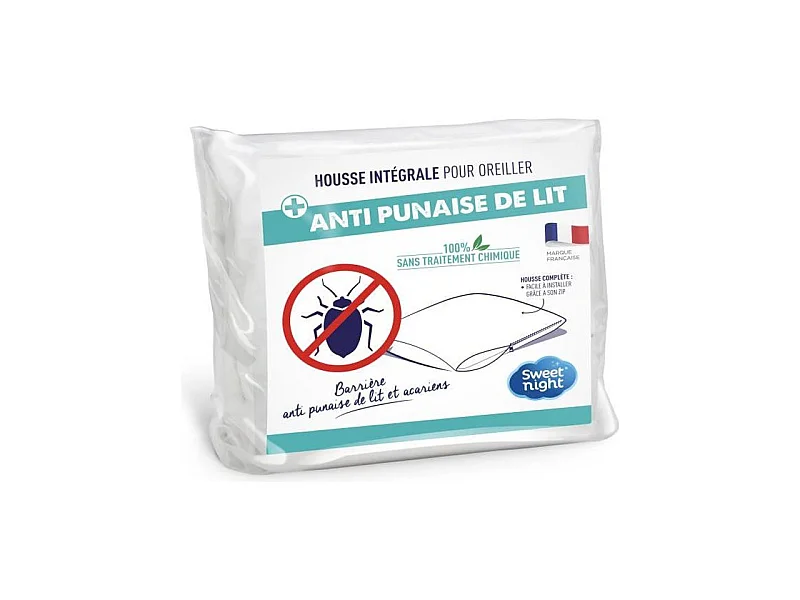Housse intégrale anti punaise de lit et anti-acariens pour oreiller - Blanc 65 x 65 cm