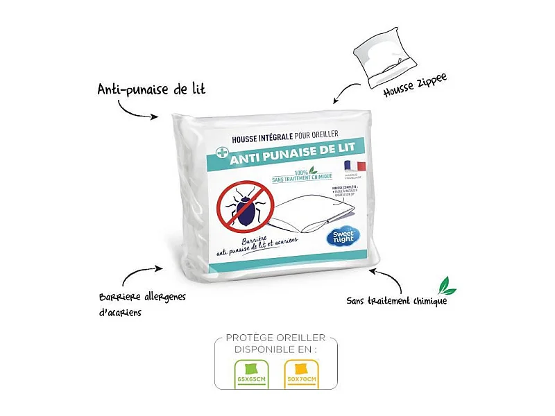 Funda integral anti chinches y anti ácaros para almohada - Blanco 65 x 65 cm