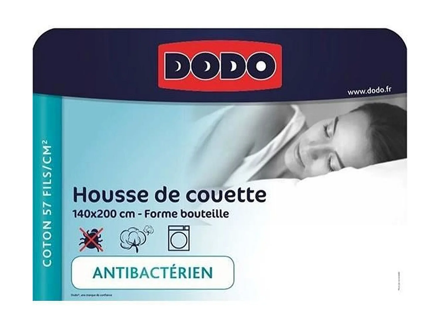 Housse de couette coton antibactérien 140 x 200 cm